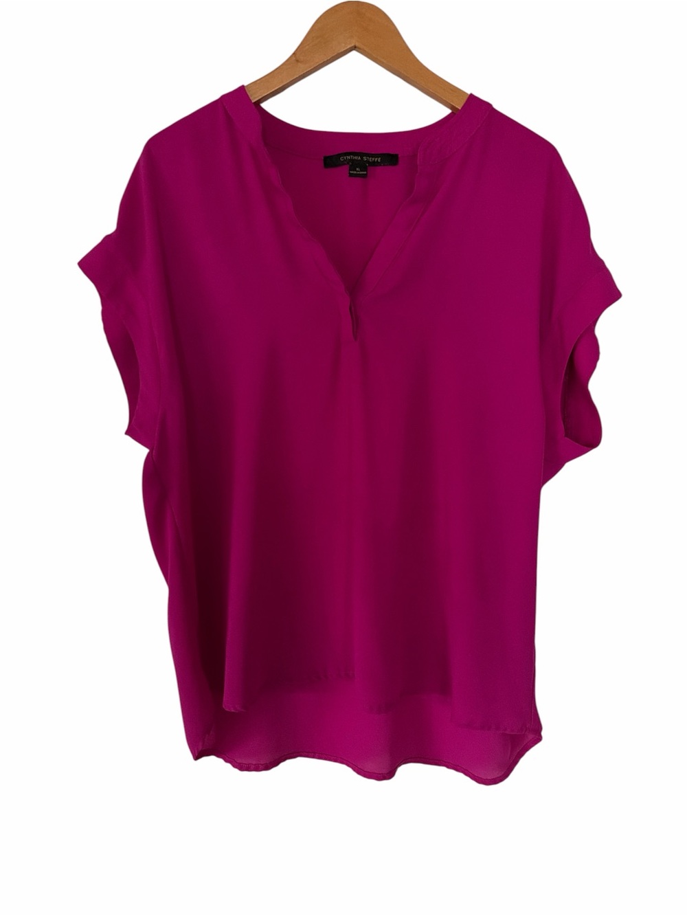 Cynthia Steffe Magenta Split-Neck Short Sleeve Blouse